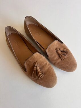 J. Crew Factory Suede Smoking Loafer Tassel Womens size 7 Camel Real Leather
